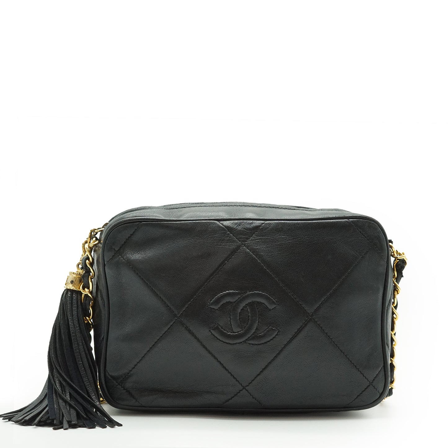 Vintage Diamond CC Camera Bag Quilted Leather