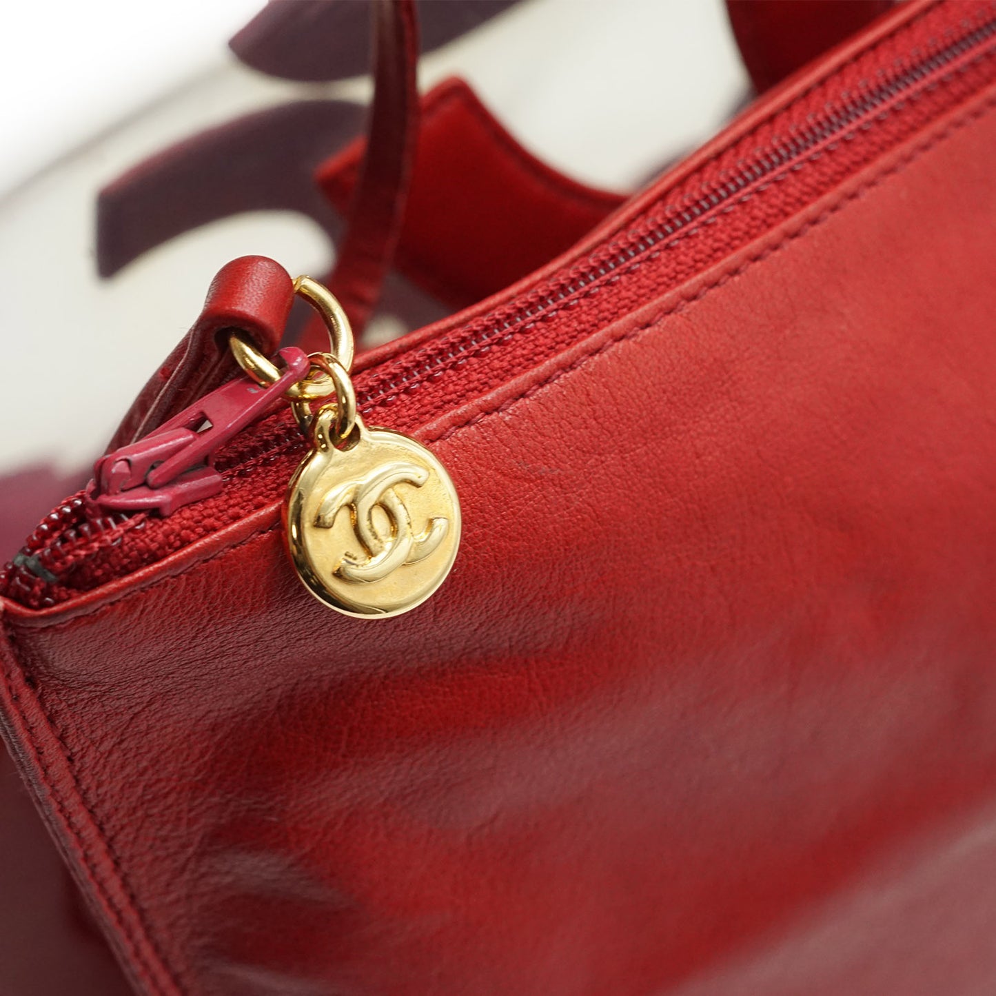 Triple CC Mark Red Transparent Enamel Vinyl Tote Bag