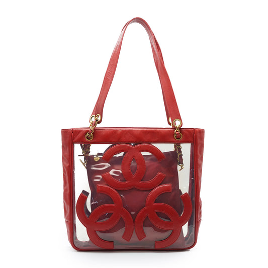Triple CC Mark Red Transparent Enamel Vinyl Tote Bag