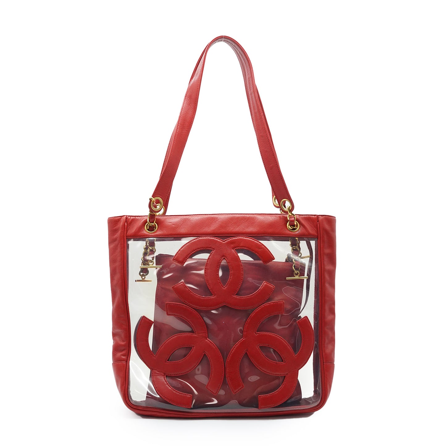 Triple CC Mark Red Transparent Enamel Vinyl Tote Bag