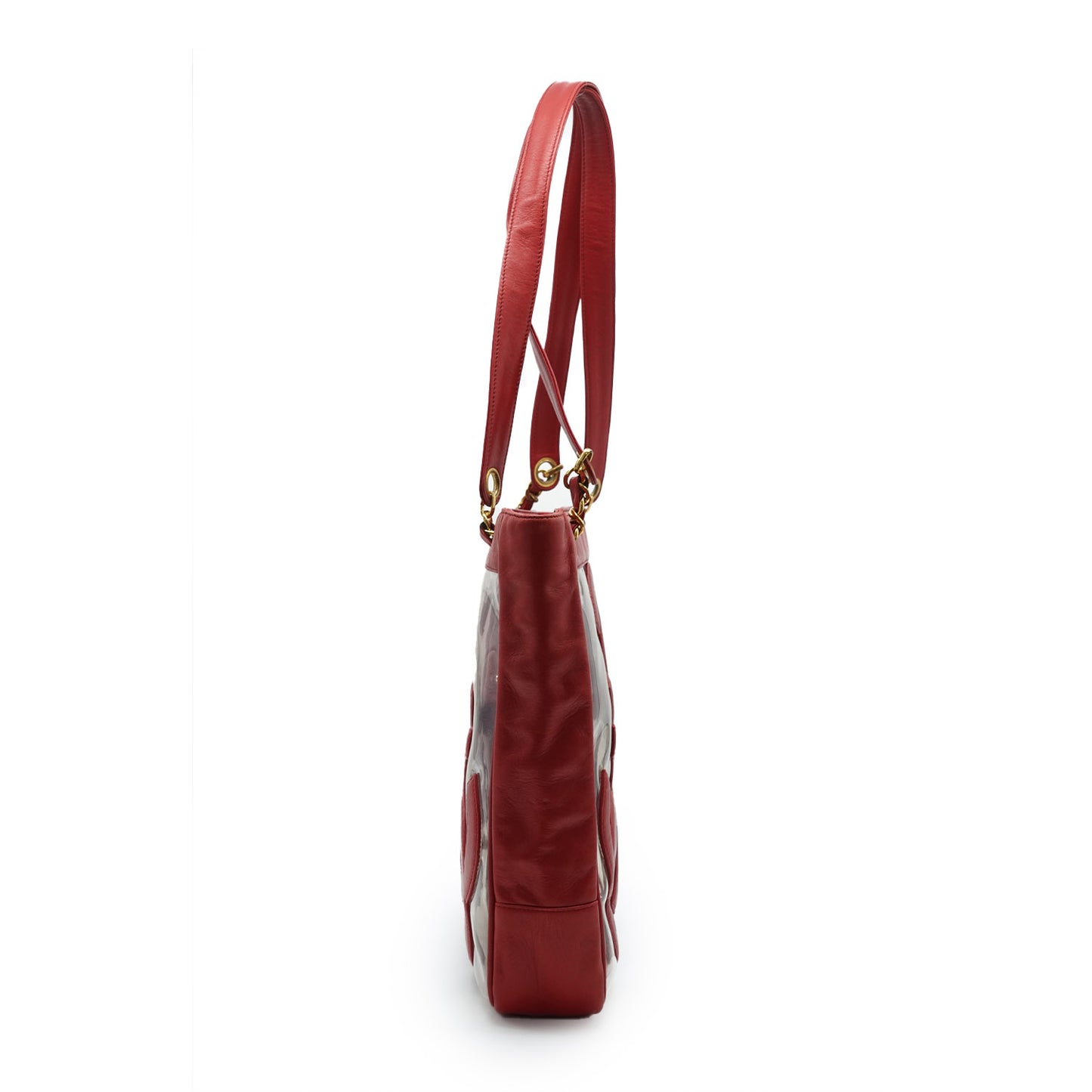 Triple CC Mark Red Transparent Enamel Vinyl Tote Bag