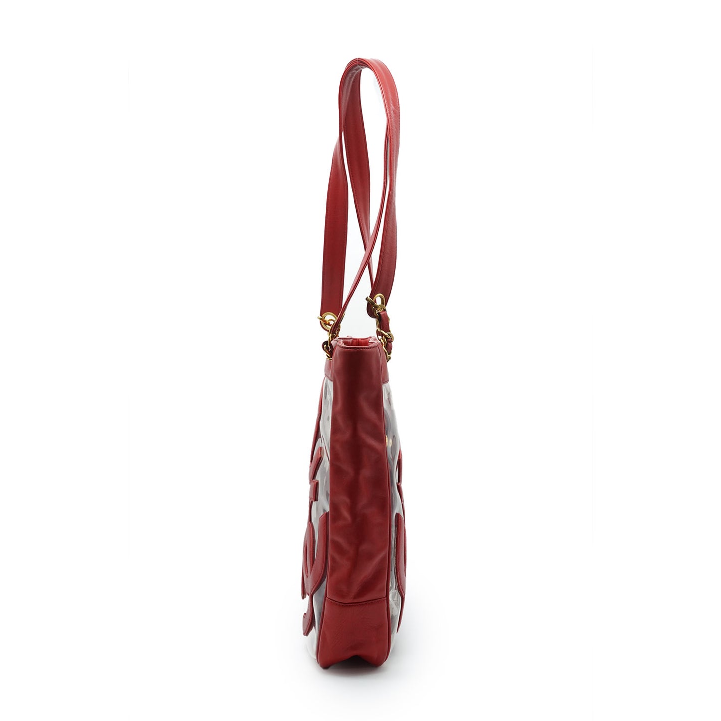Triple CC Mark Red Transparent Enamel Vinyl Tote Bag