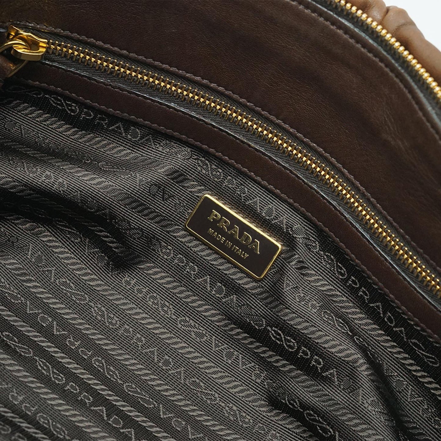 Brown Gathered Leather 2Way Handbag