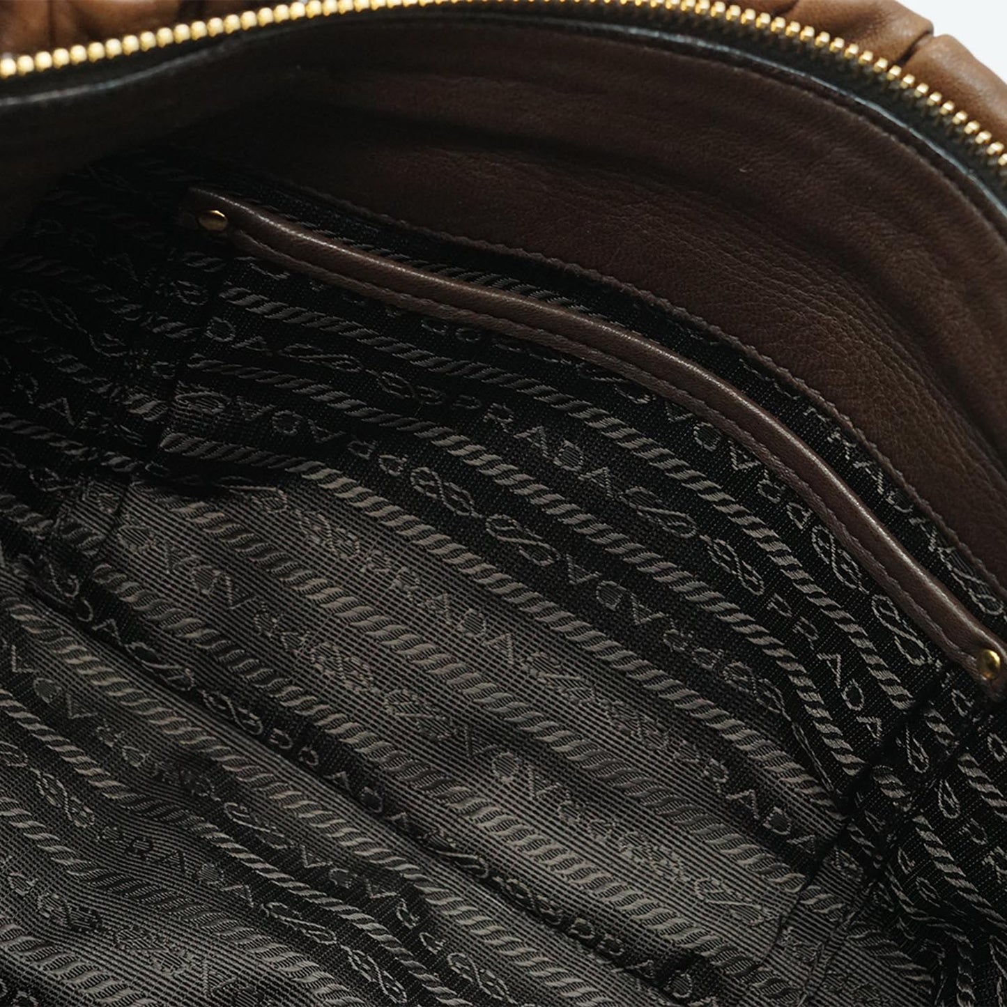 Brown Gathered Leather 2Way Handbag