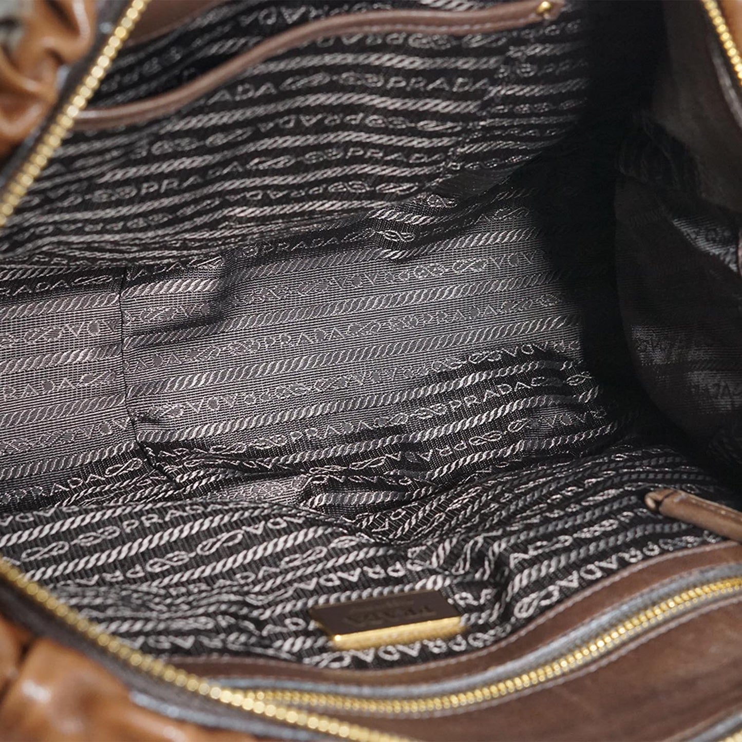 Brown Gathered Leather 2Way Handbag
