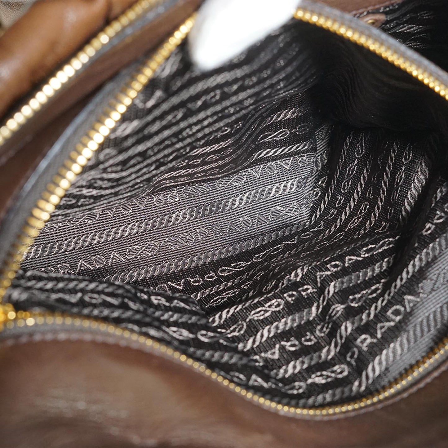 Brown Gathered Leather 2Way Handbag