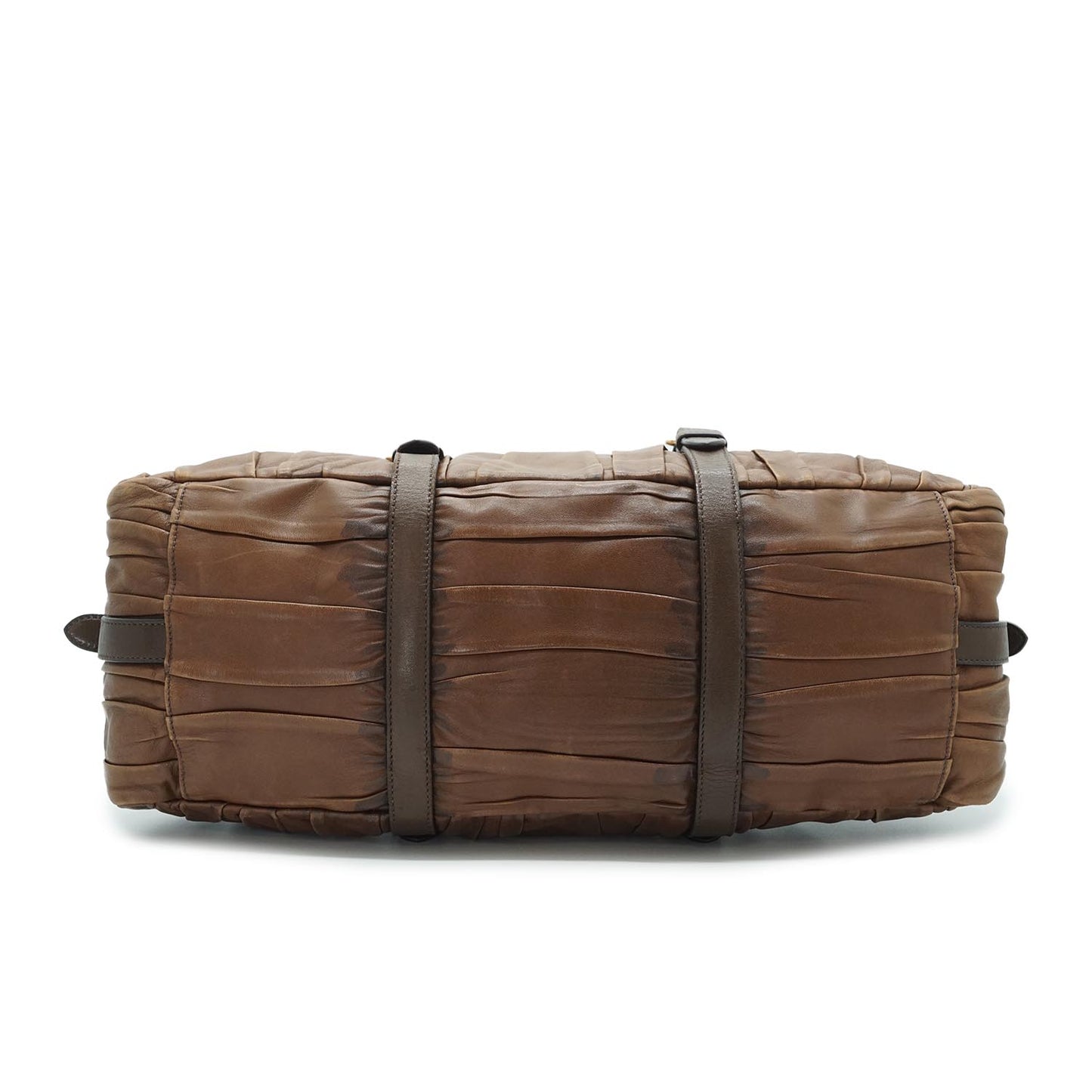 Brown Gathered Leather 2Way Handbag