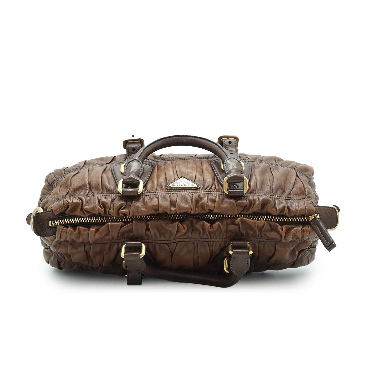Brown Gathered Leather 2Way Handbag