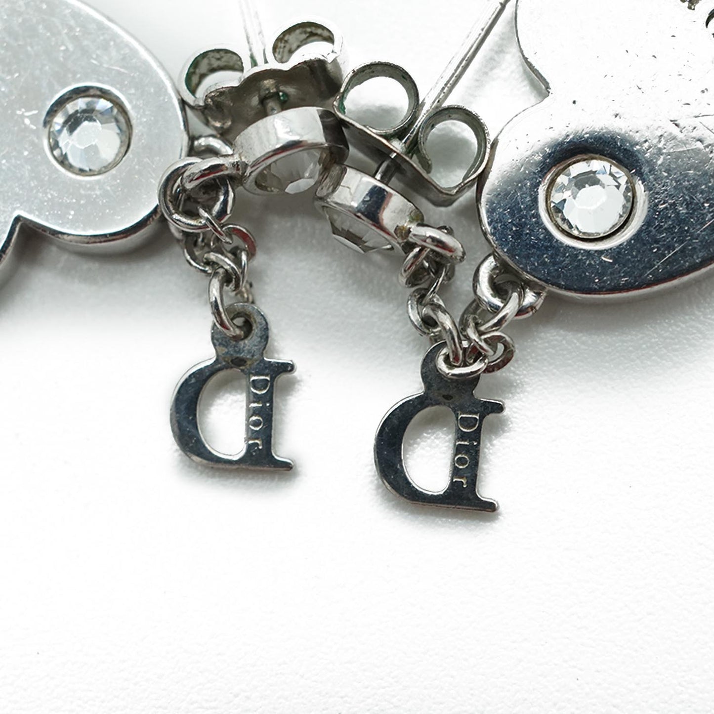 Silver Rhinestone Heart Earrings