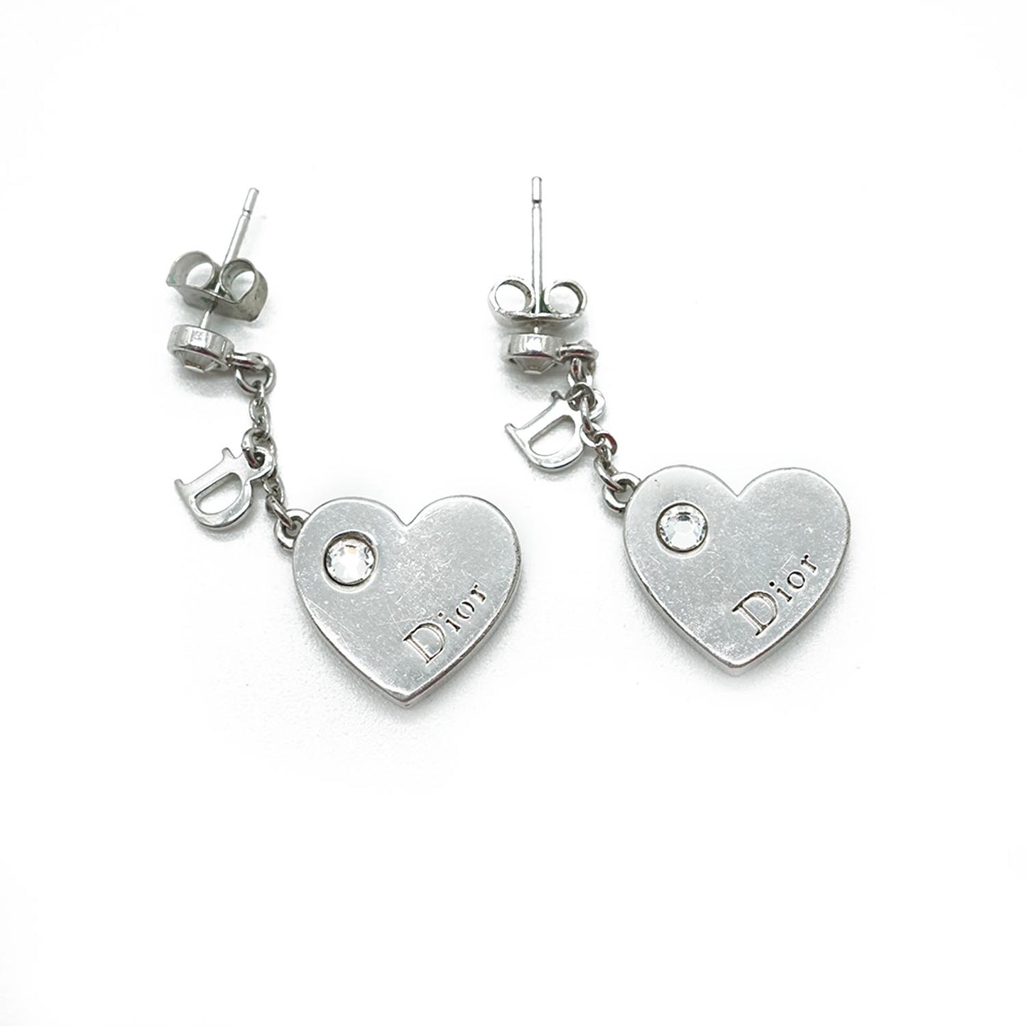 Silver Rhinestone Heart Earrings