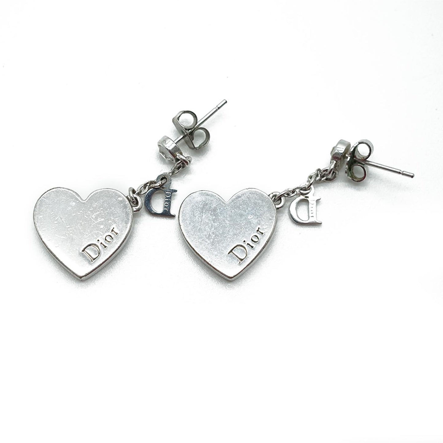 Silver Rhinestone Heart Earrings