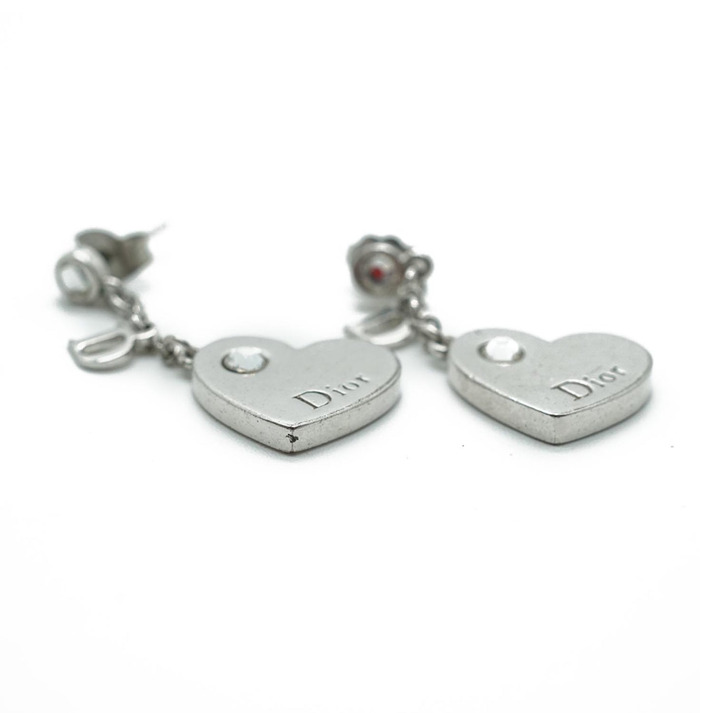 Silver Rhinestone Heart Earrings