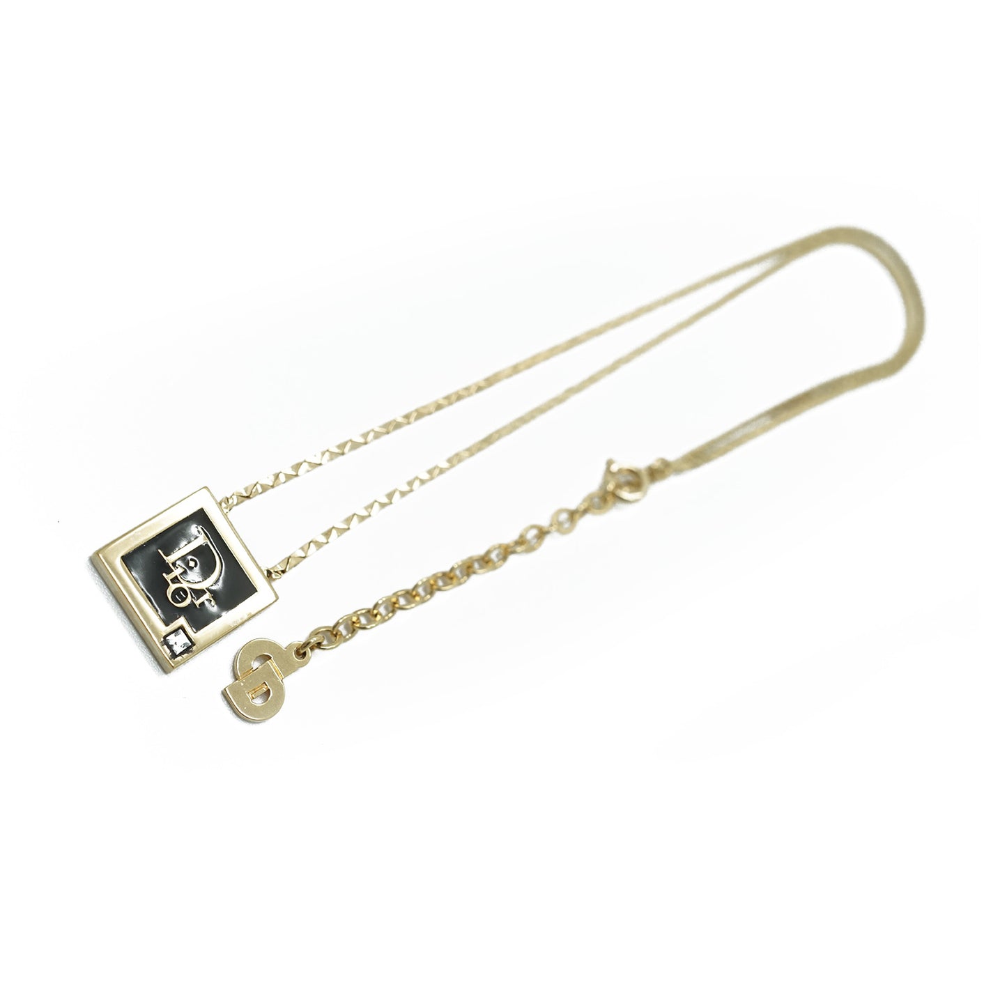 Vintage Dior Logo Square Plate Rhinestone Necklace