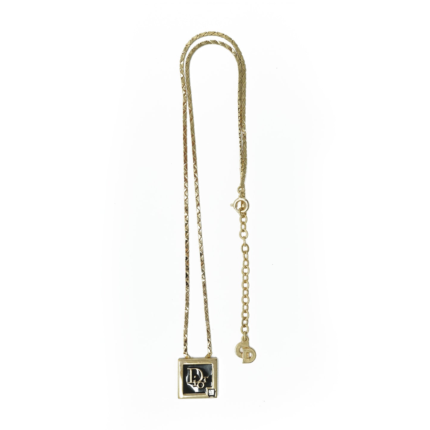 Vintage Dior Logo Square Plate Rhinestone Necklace