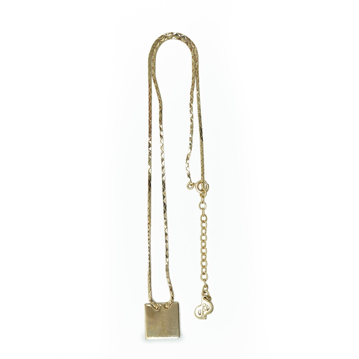 Vintage Dior Logo Square Plate Rhinestone Necklace