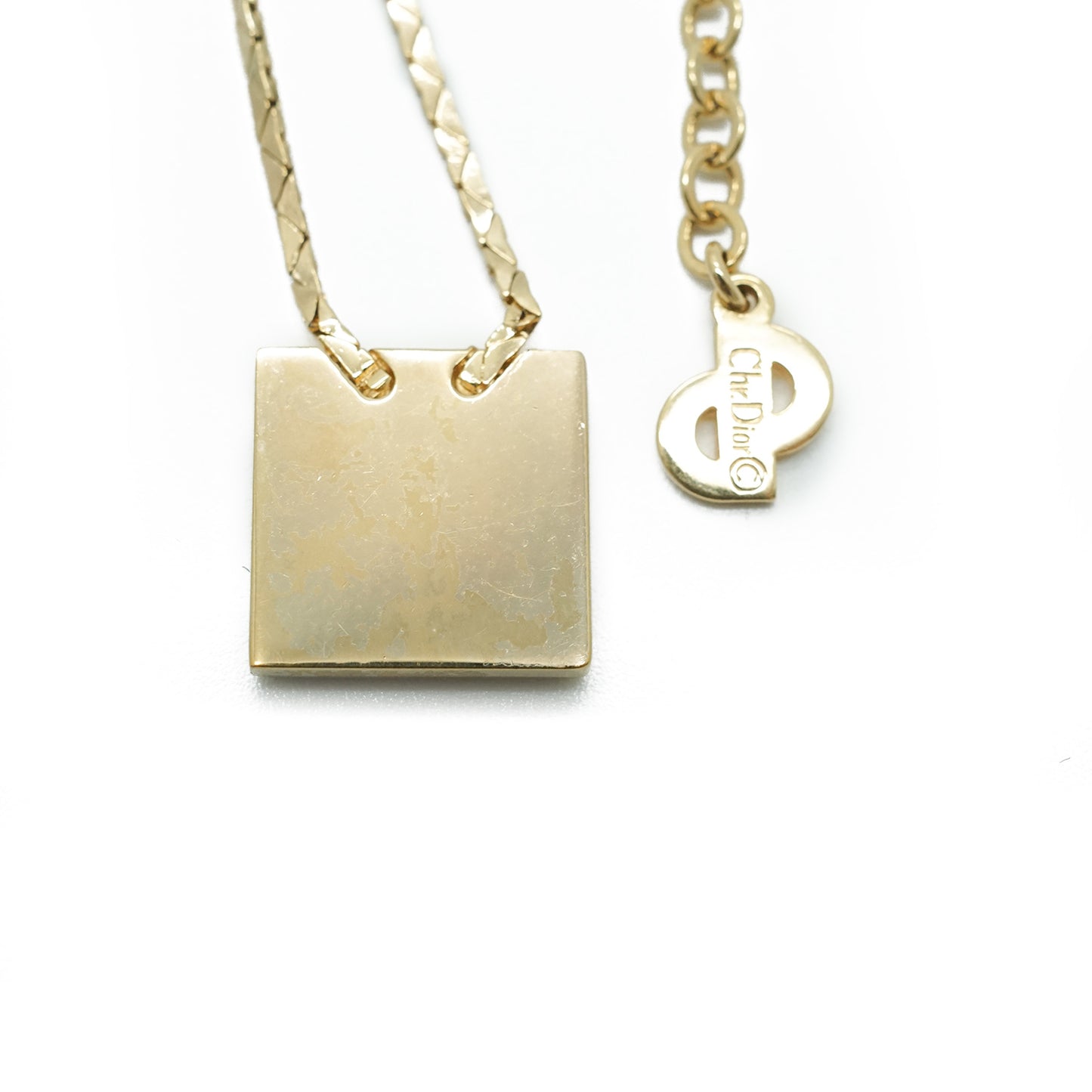 Vintage Dior Logo Square Plate Rhinestone Necklace