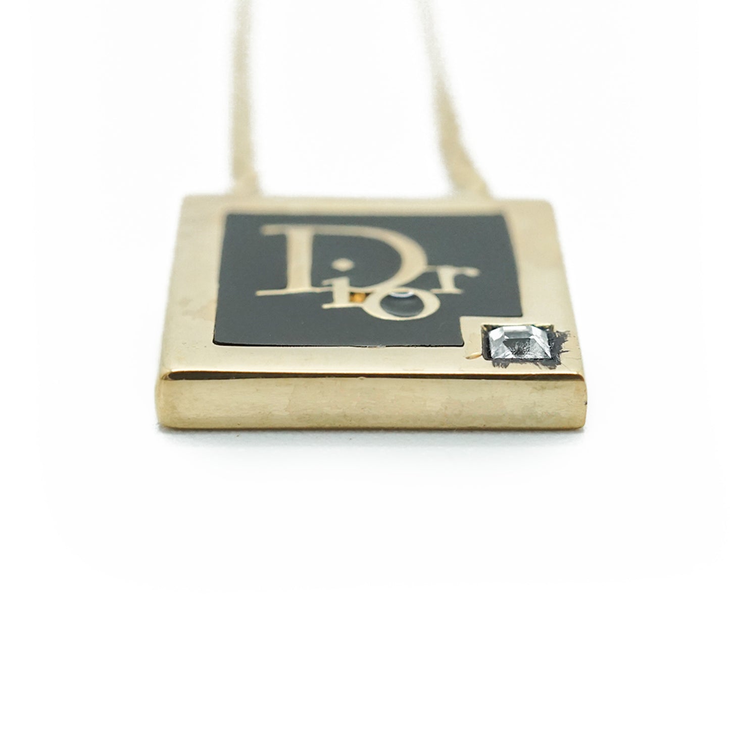 Vintage Dior Logo Square Plate Rhinestone Necklace