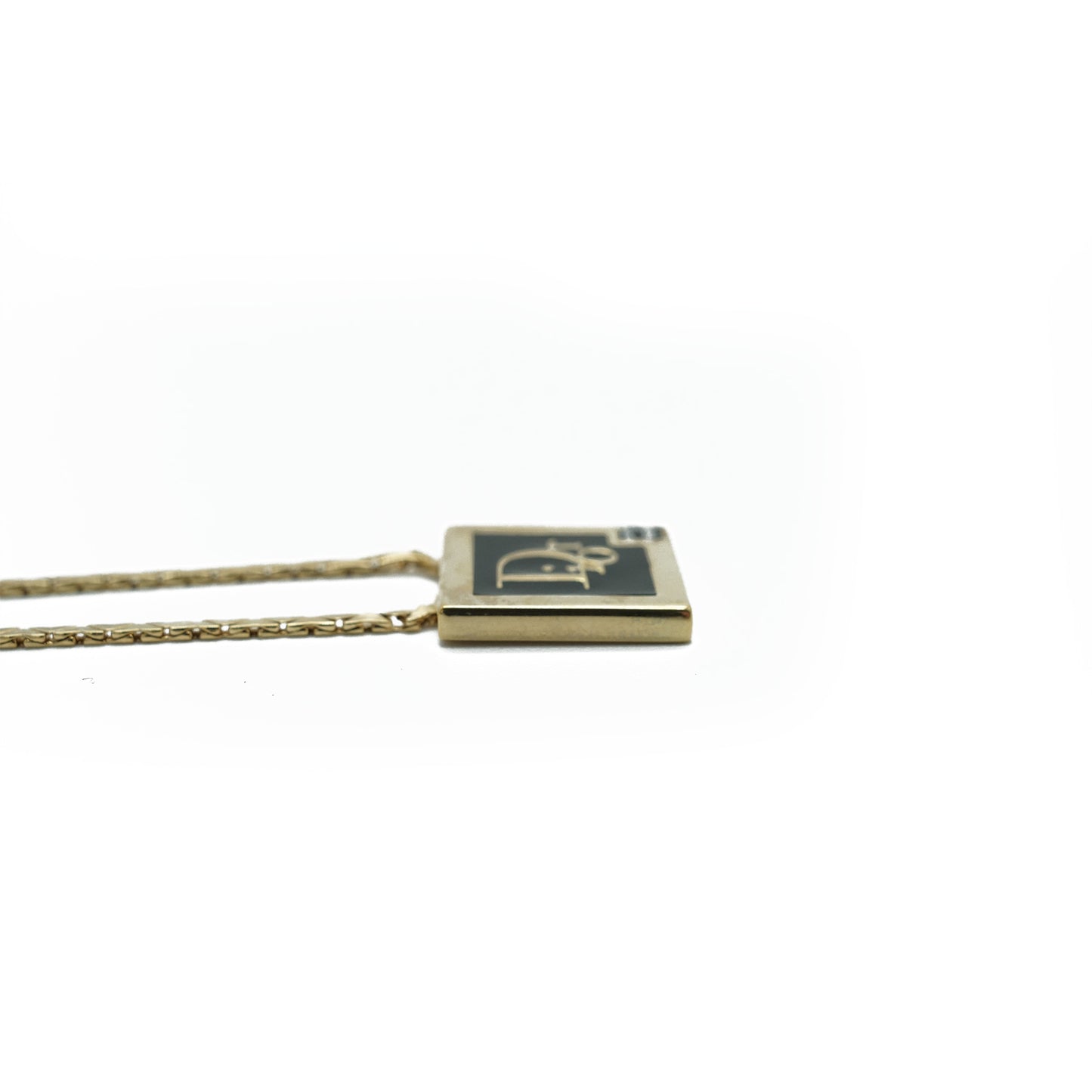 Vintage Dior Logo Square Plate Rhinestone Necklace