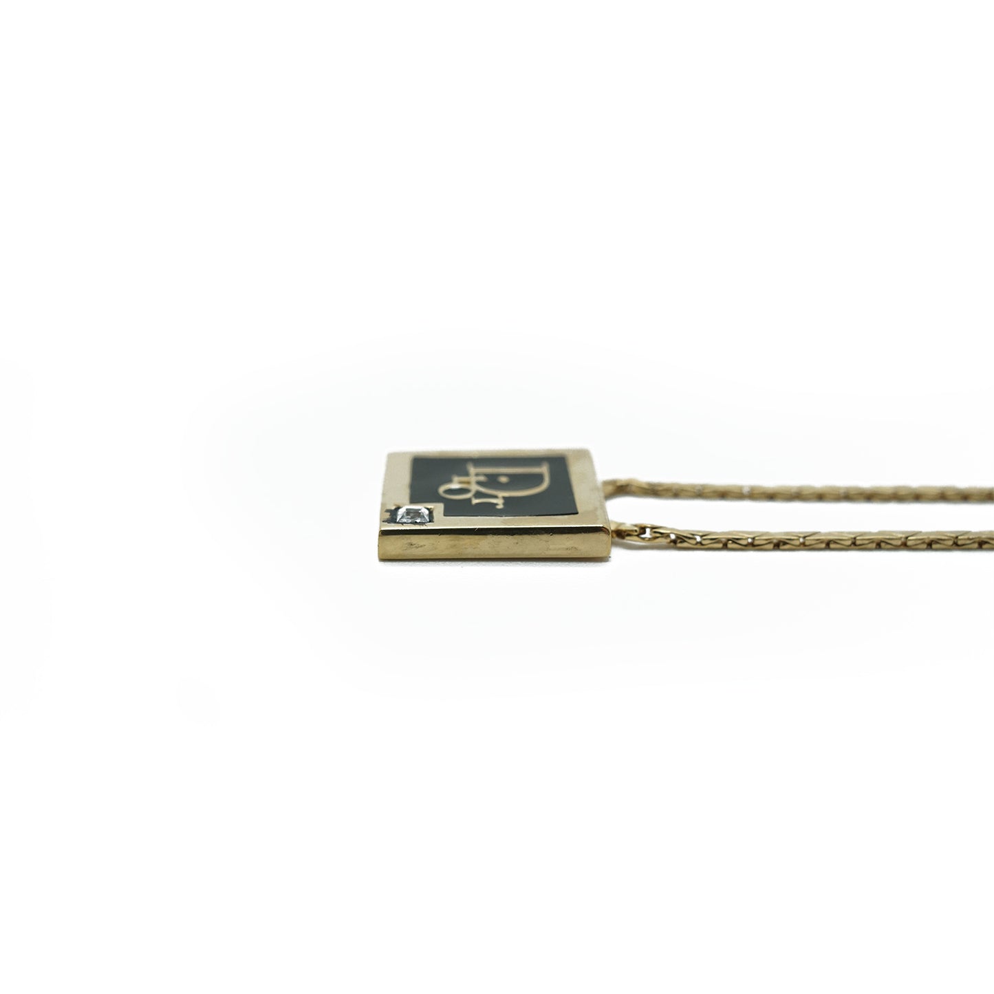 Vintage Dior Logo Square Plate Rhinestone Necklace