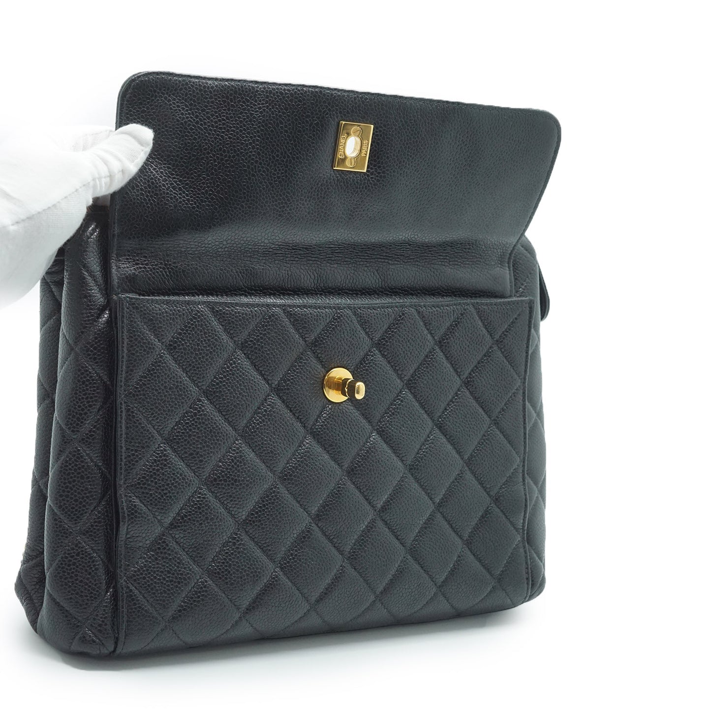 Caviar Skin Leather Chain Tote