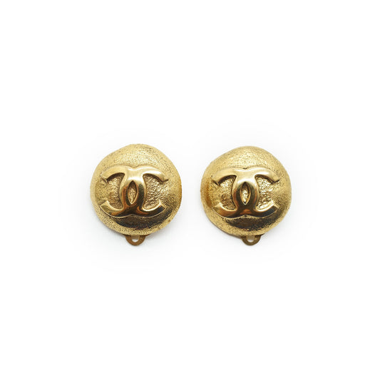 Coco Mark Gold Plated Round Clip Earrings