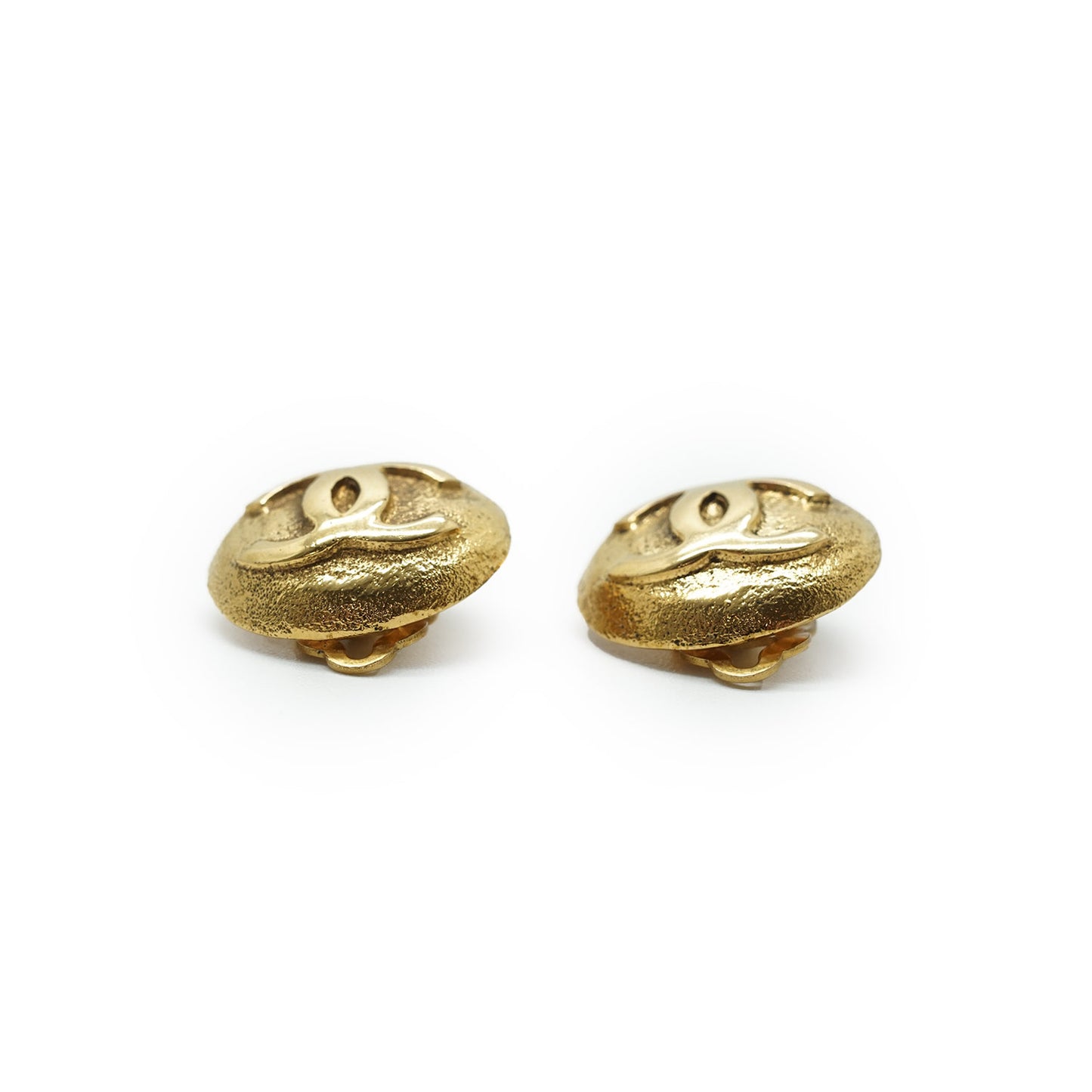 Coco Mark Gold Plated Round Clip Earrings