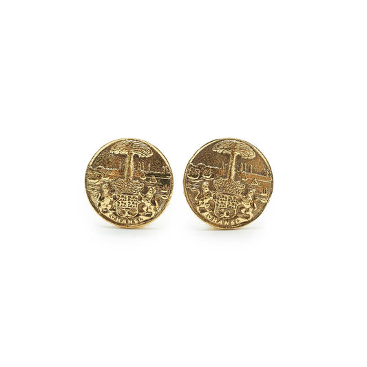 Lion Crest Shield Round Clip Earrings GP