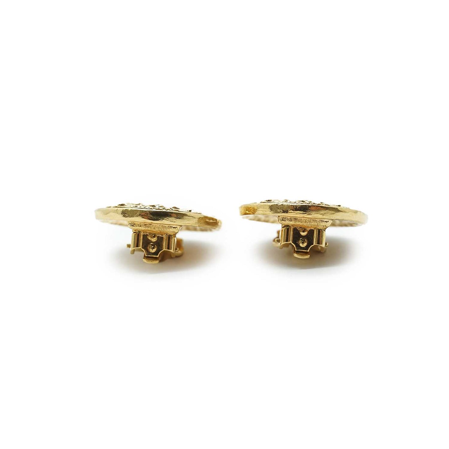 Lion Crest Shield Round Clip Earrings GP