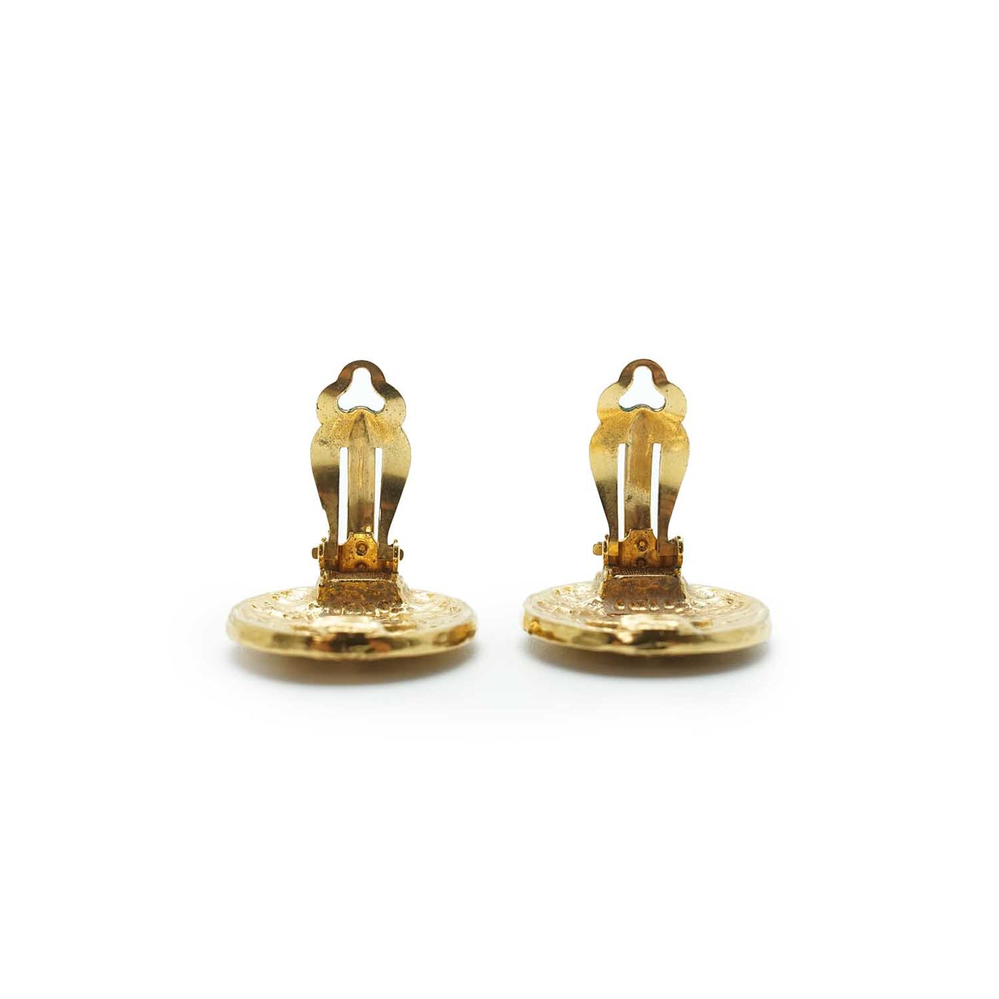 Lion Crest Shield Round Clip Earrings GP