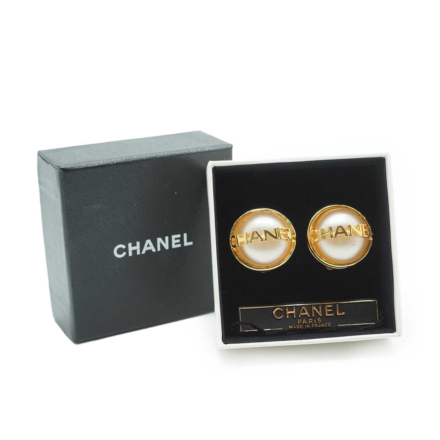 Artificial Pearl Logo Clip Earrings