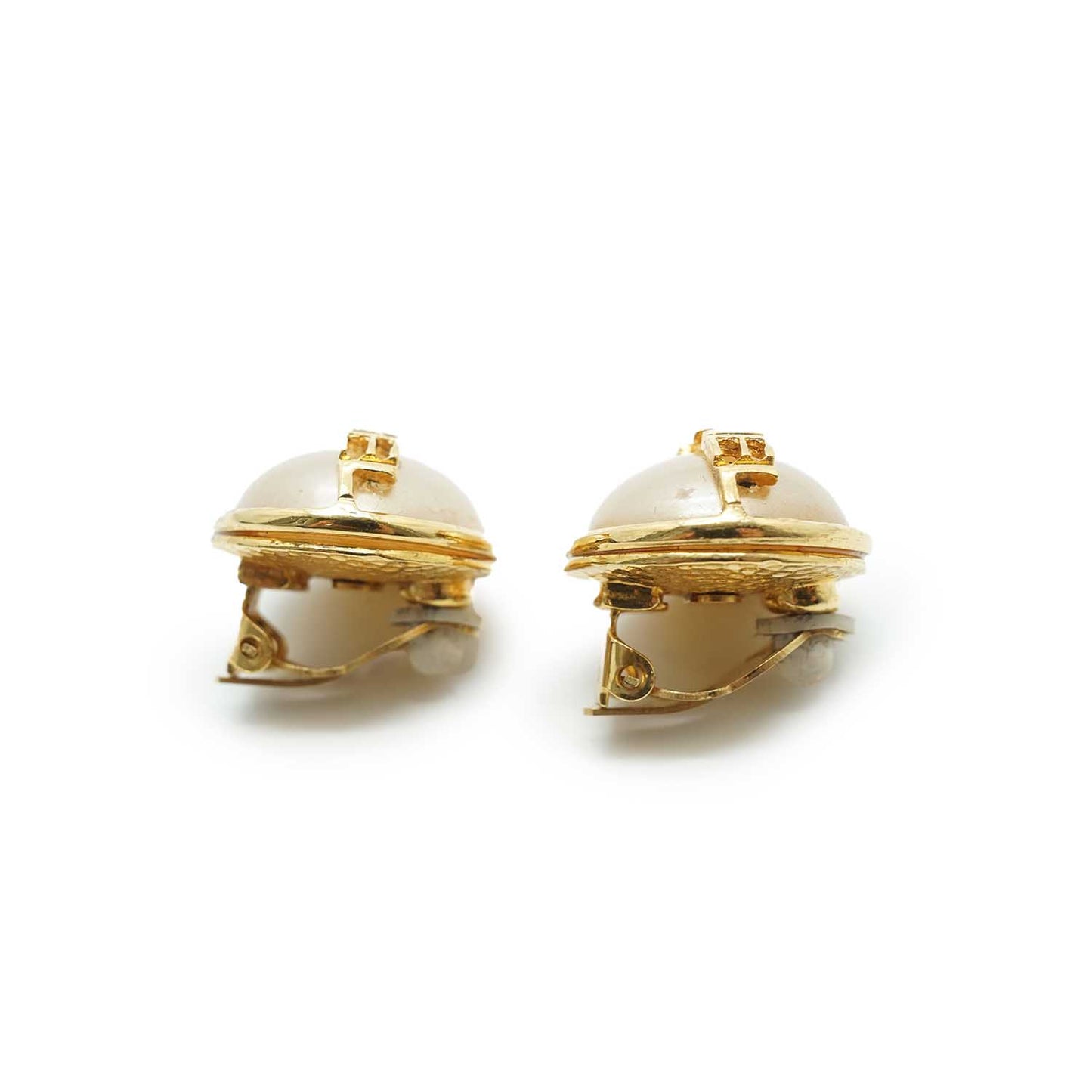 Artificial Pearl Logo Clip Earrings