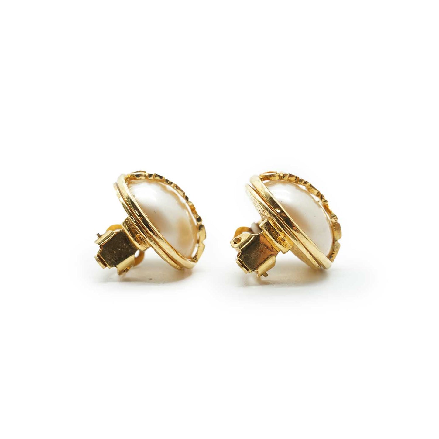 Artificial Pearl Logo Clip Earrings