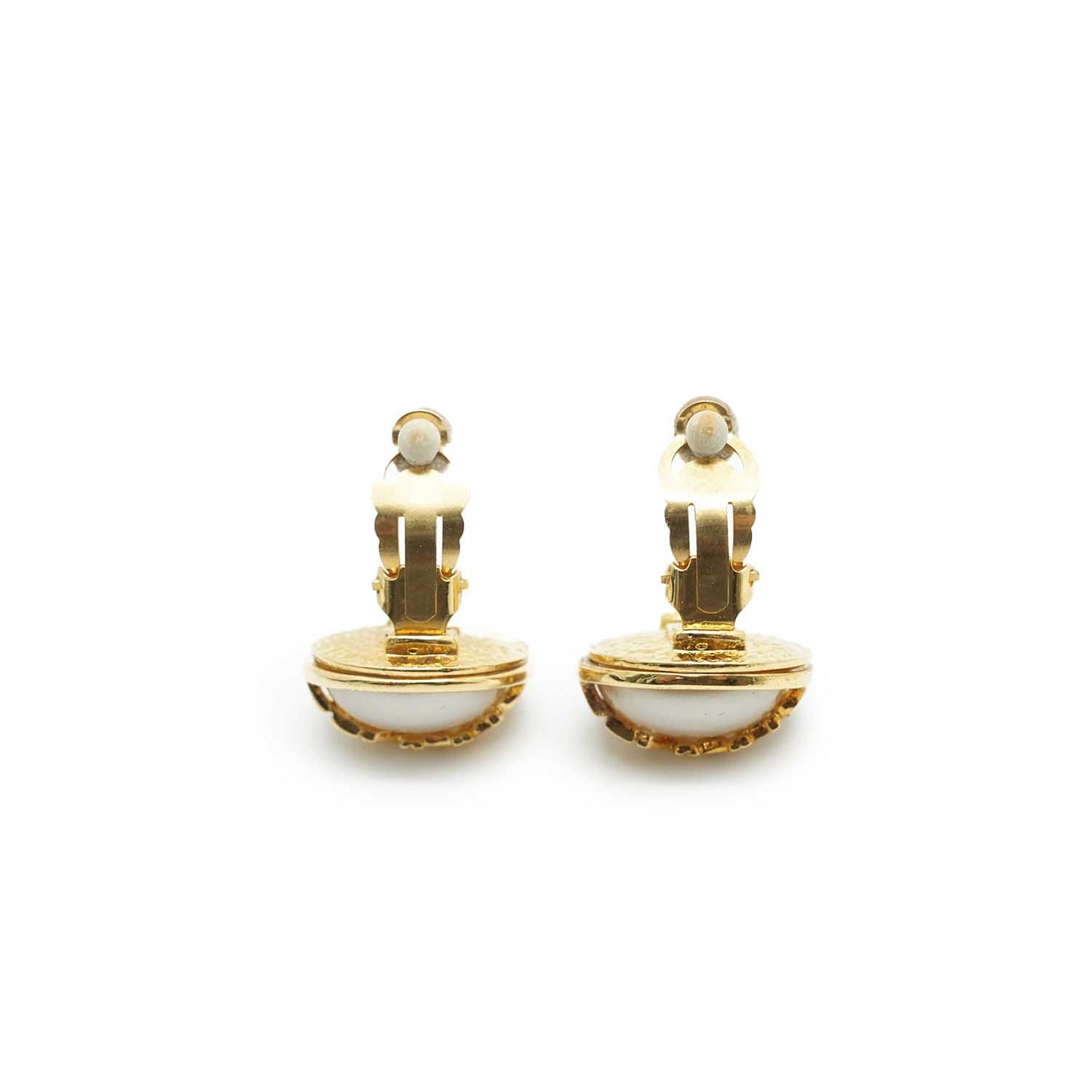 Artificial Pearl Logo Clip Earrings