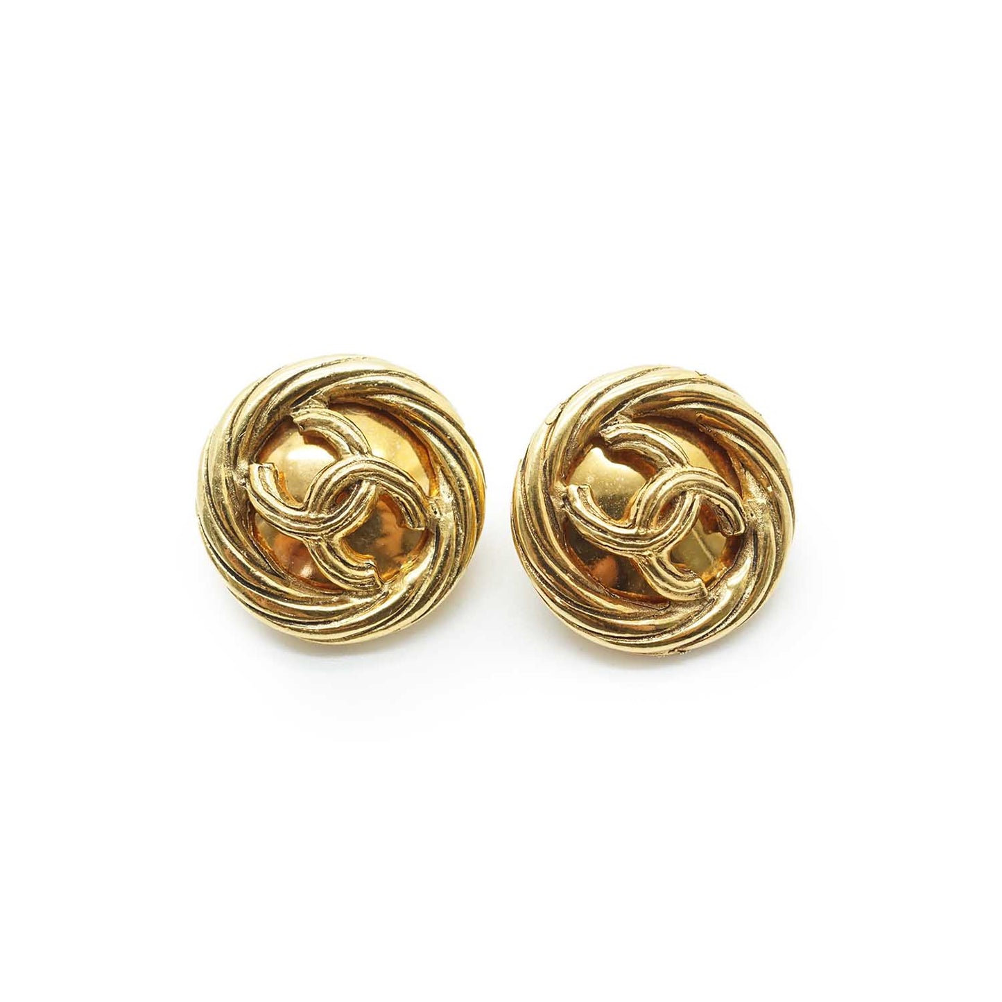 Coco Mark Round Clip Earrings GP