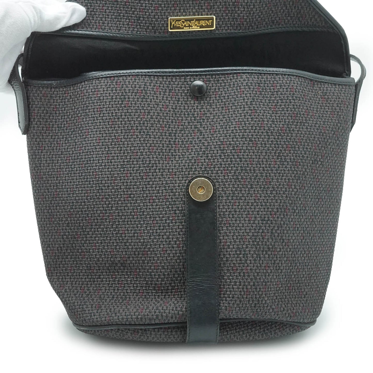 Vintage YSL Logo Plate Trapeze Crossbody Bag