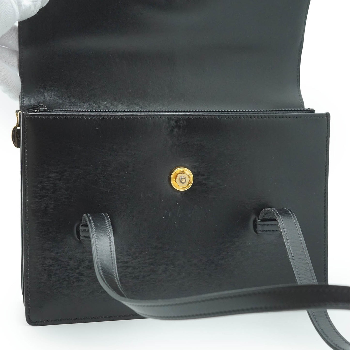 Vintage Push Lock Leather Shoulder Bag