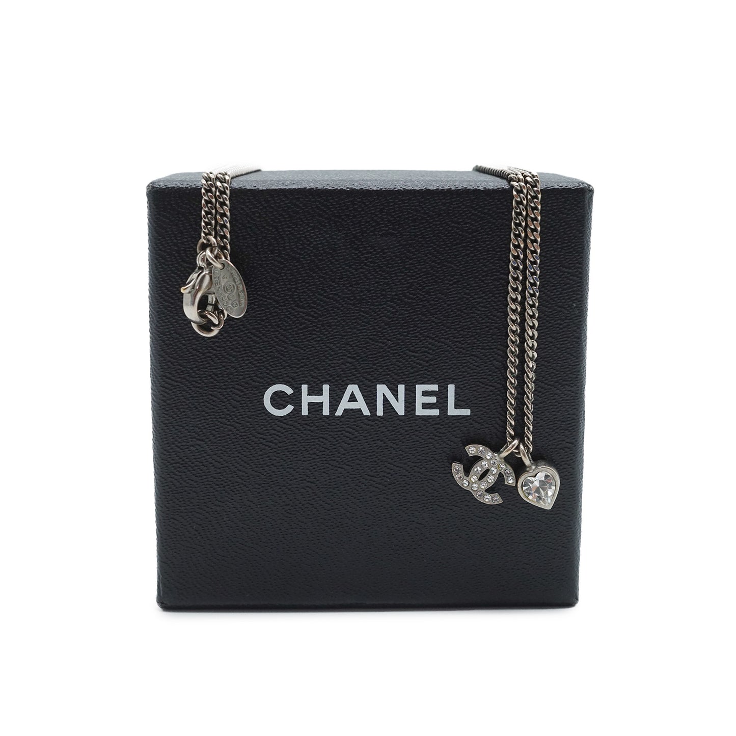 CC Rhinestone Silver Heart Charm Necklace