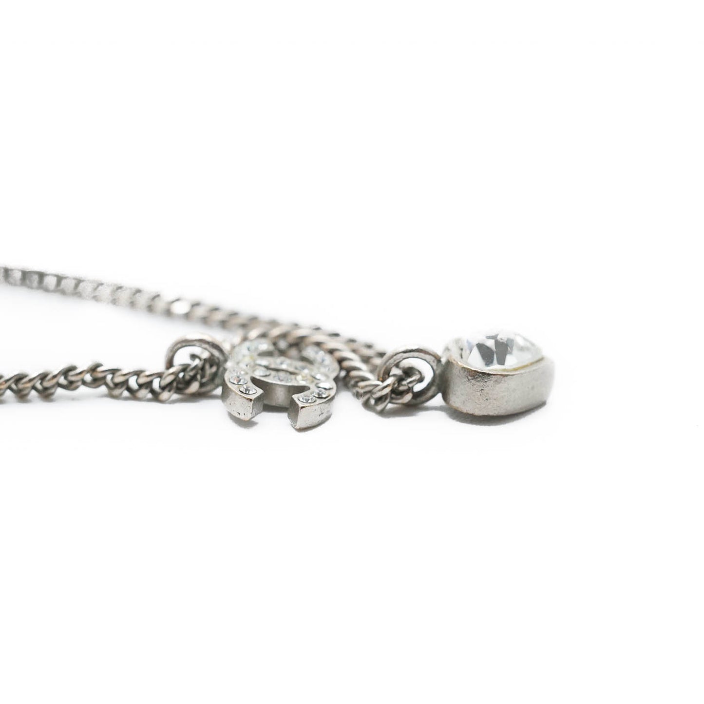 CC Rhinestone Silver Heart Charm Necklace