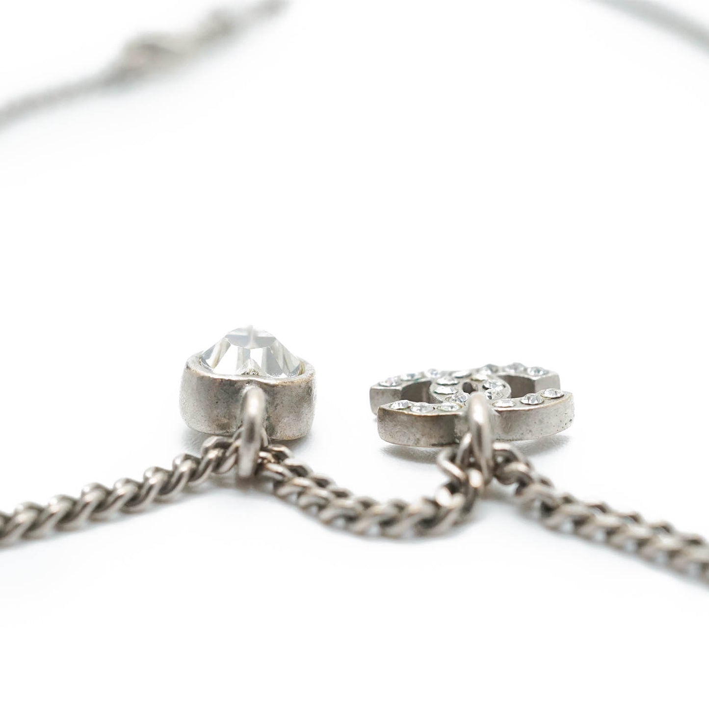 CC Rhinestone Silver Heart Charm Necklace