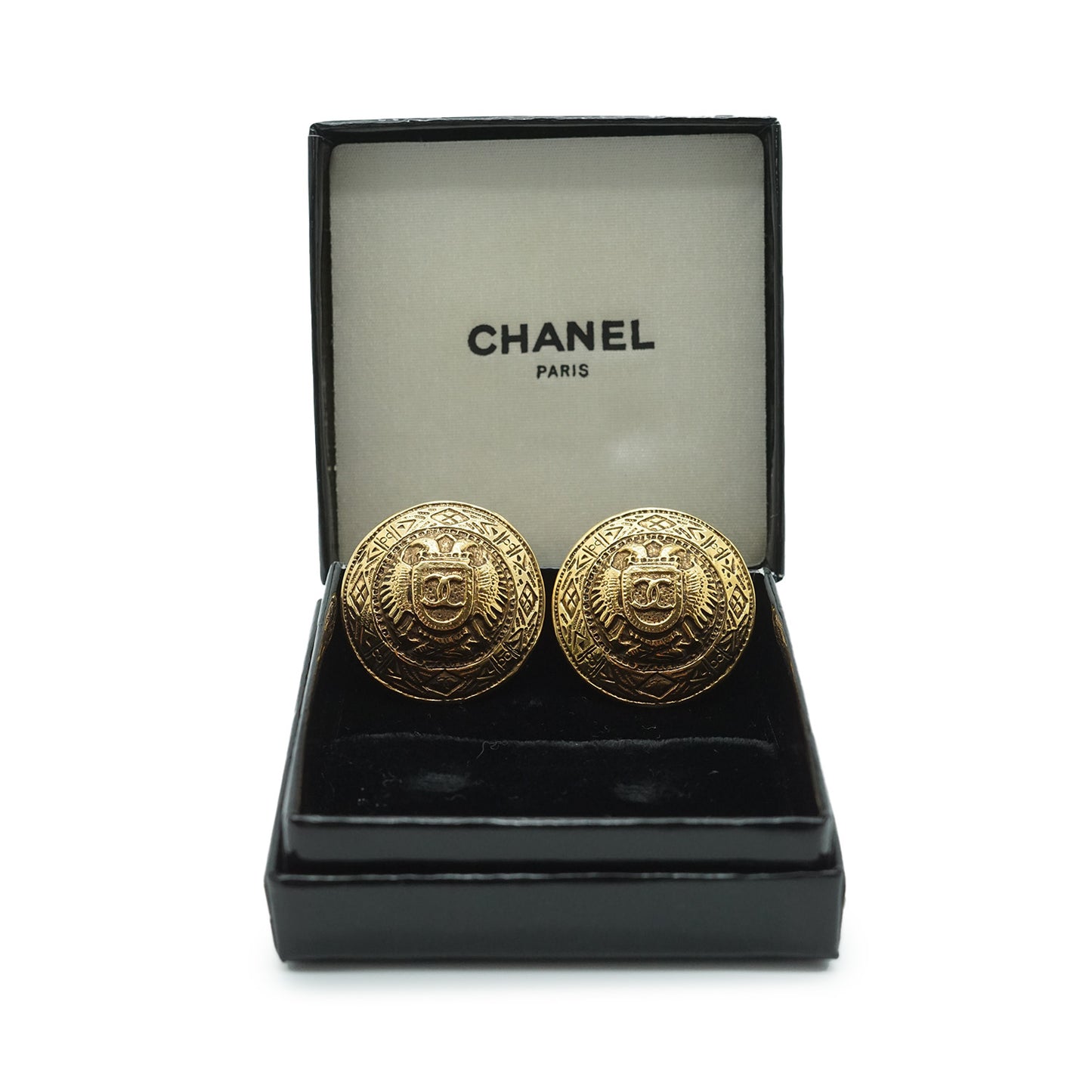 Coco Mark Emblem Round Clip Earrings GP