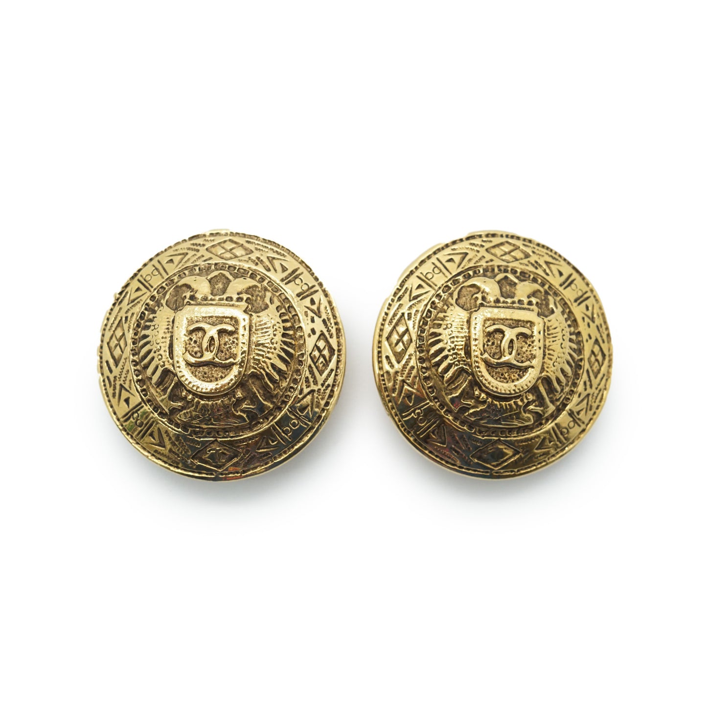 Coco Mark Emblem Round Clip Earrings GP