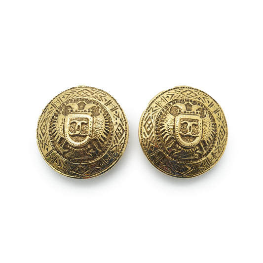 Coco Mark Emblem Round Clip Earrings GP