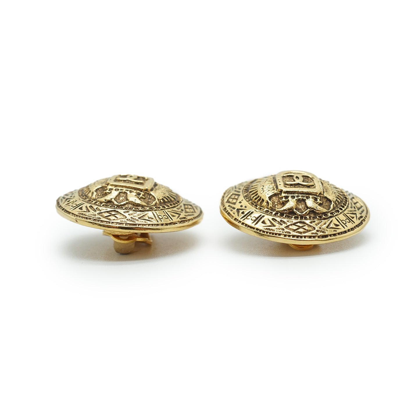 Coco Mark Emblem Round Clip Earrings GP