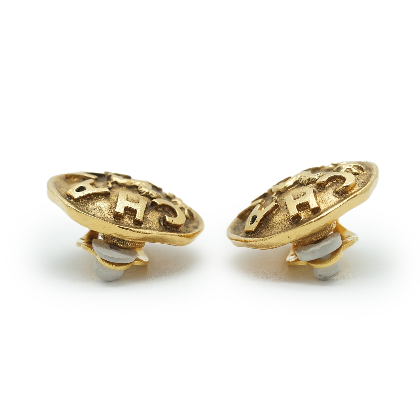 Letter Logo Lion Button Clip Earrings GP