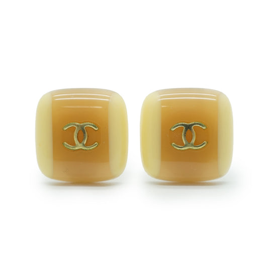 Coco Mark Bicolor Square Button Clip Earrings