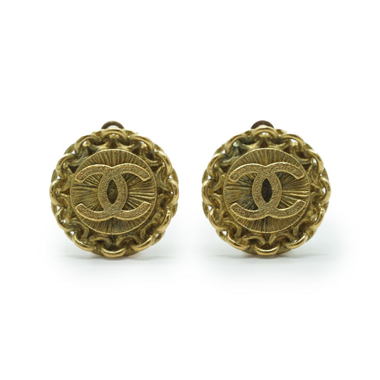 Coco Mark Chain Round Clip Earrings GP