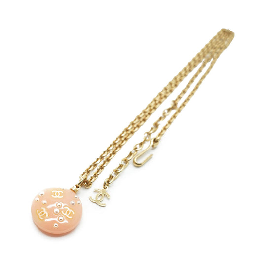CC Logo Pearl Round Pendant Chain Necklace