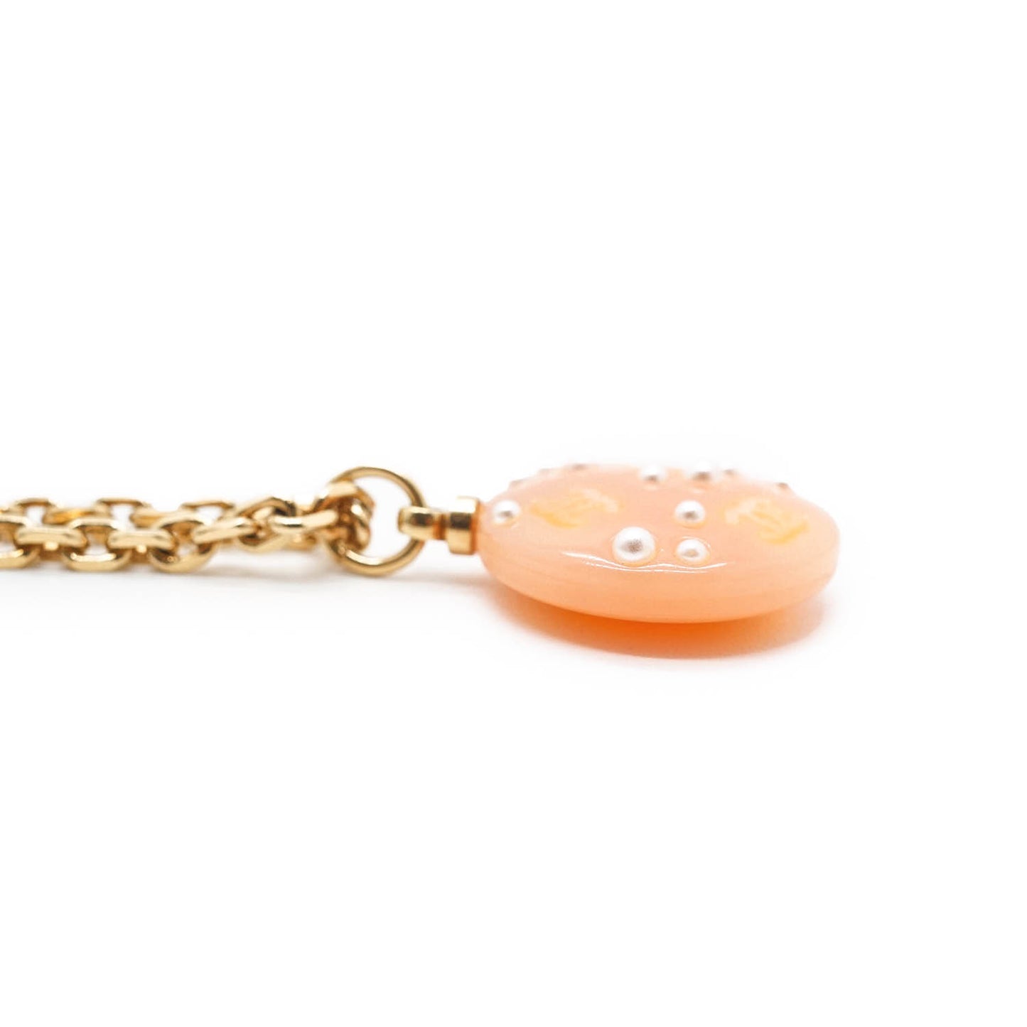 CC Logo Pearl Round Pendant Chain Necklace