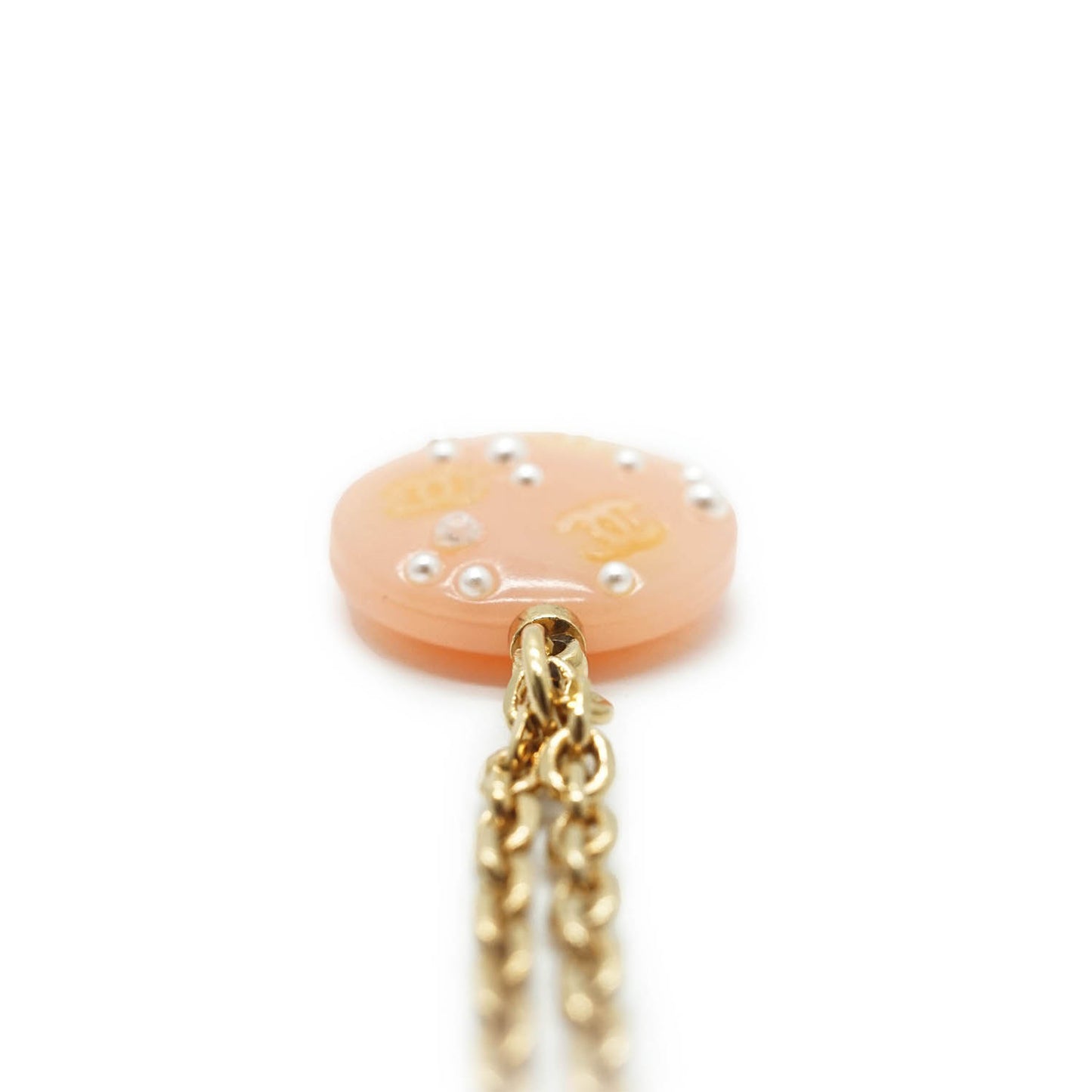 CC Logo Pearl Round Pendant Chain Necklace