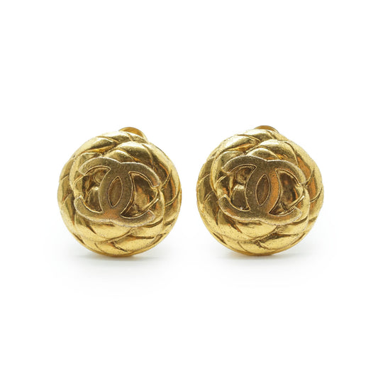 Coco Mark Spiral Round Clip Earrings GP